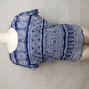 Chico's Navy and White Geometric Blouse